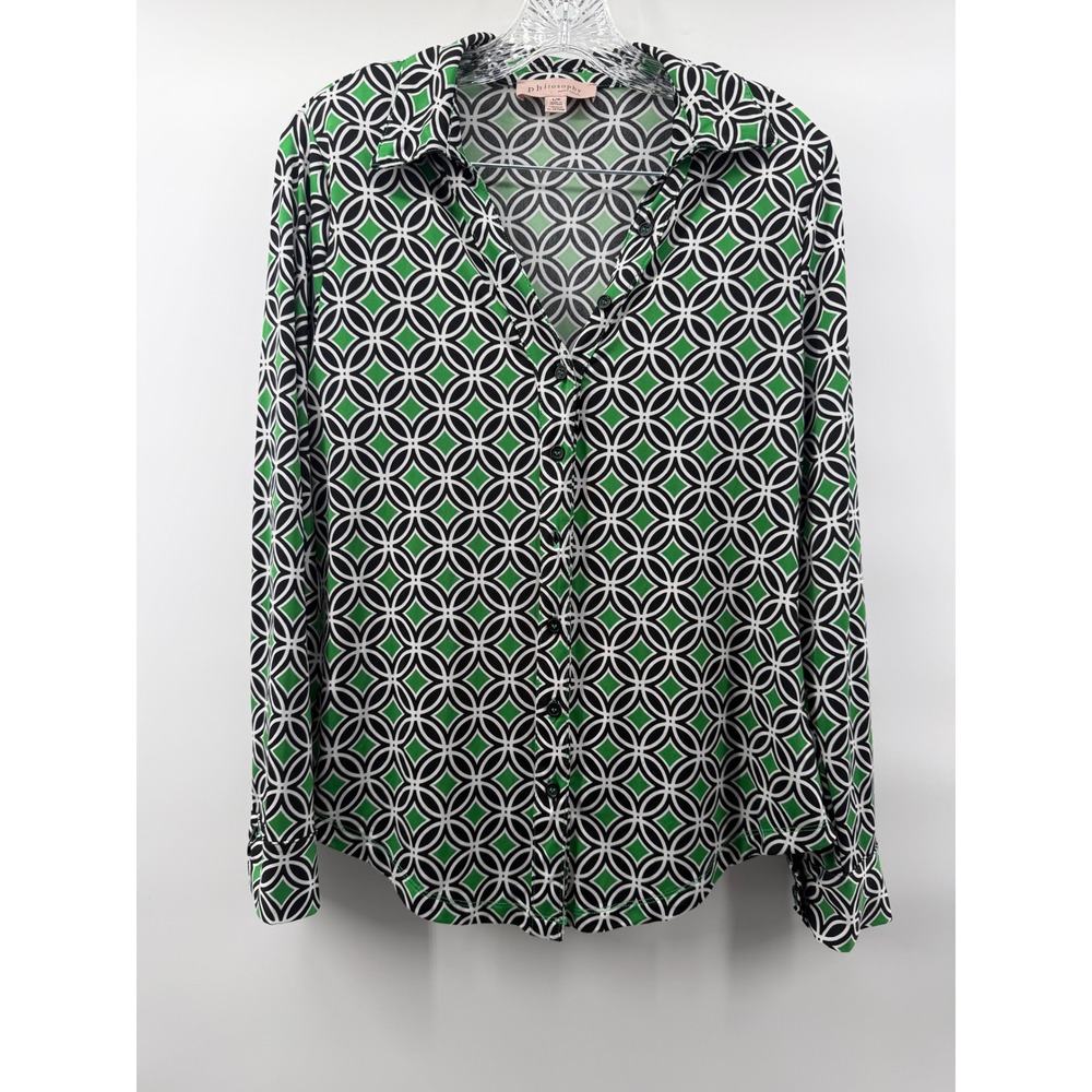 Philosophy Republic Green Geometric Button Down Shirt Large L Long Sleeve